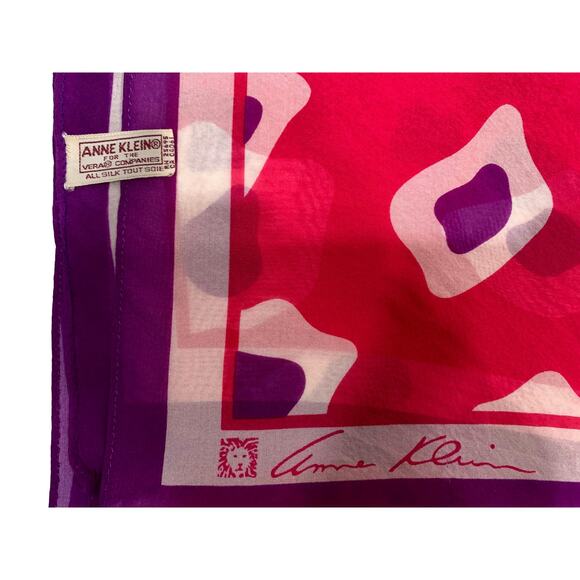 Vintage Anne Klein for Vera Frothy Silk Scarf | Pink Purple | 48" x 15.25" - Picture 2 of 6